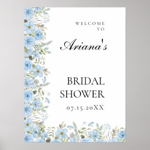 Poster Vintage Blue Floral Weding Sinal de Boas-vindas
