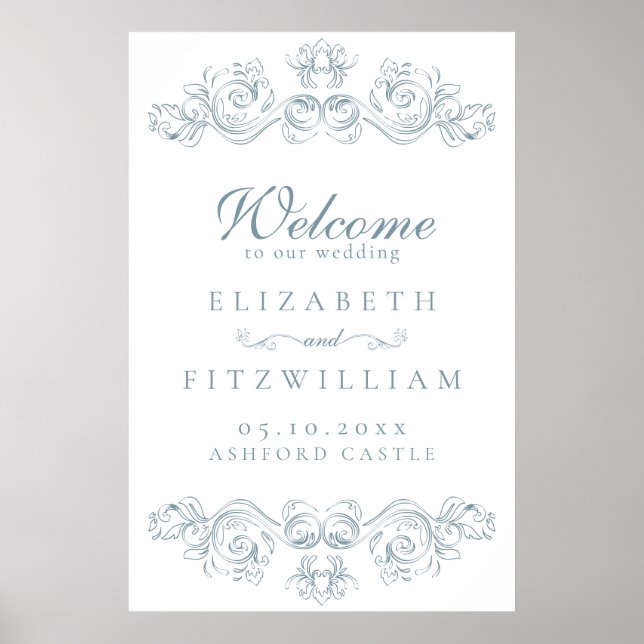 Poster Vintage Blue Frame Weding Welcome (Frente)