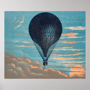 Poster Vintage Blue Hot Air Balloon Painting