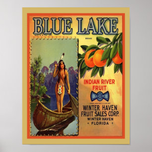 Poster Vintage Blue Lake Orangers Advertisement