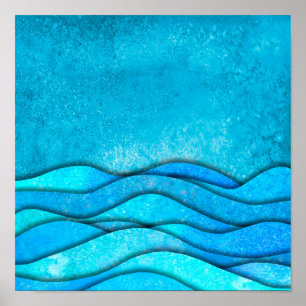 Poster Vintage Blue Ocean Waves