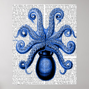 Póster Vintage Blue Octopus 1 Underside