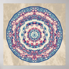 Poster Vintage Blue Red Abstrato Mandala Art Design