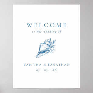 Poster Vintage Blue Seashell Beach Wedding Welcome