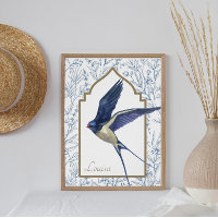 Vintage Blue Swallow Woodland - Arte de Parede Per