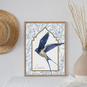Póster Vintage Blue Swallow Woodland - Arte de Parede Per