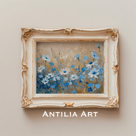 Poster Vintage Blue Wildflower Field Painting Botanic
