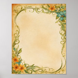 Poster Vintage Blumen Rahmen Design Bordüre Download