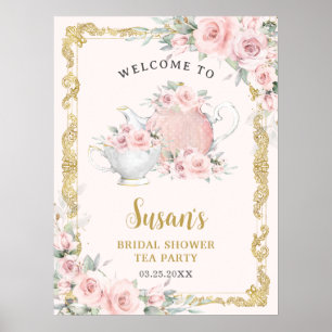 Poster Vintage Blush Floral High Tea Baby Chá de panela
