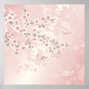 Poster Vintage Blush PInk Cherry Blossom