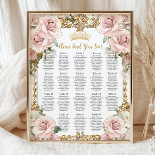 Poster Vintage Blush Pink Floral Quinceañera 16 Sentado