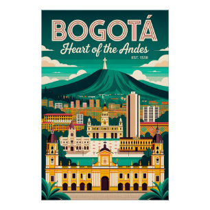 Póster Vintage Bogotá Colômbia Coração dos Andes Retro 