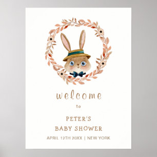 Poster Vintage Boho Bunny Wreath Chá de fraldas Welcome