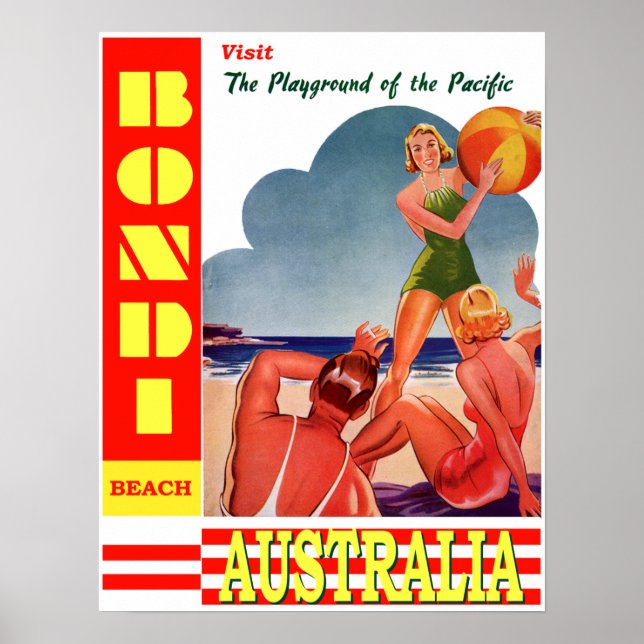 Poster Vintage Bondi Beach Viagem (Frente)