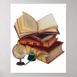 Poster Vintage Books, Quill, Ink e Colagem Global