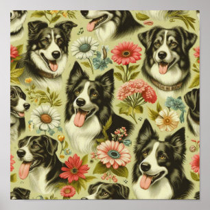 Poster Vintage Border Collie Painting