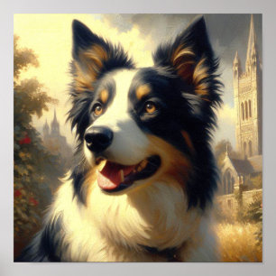 Poster Vintage Border Collie Painting