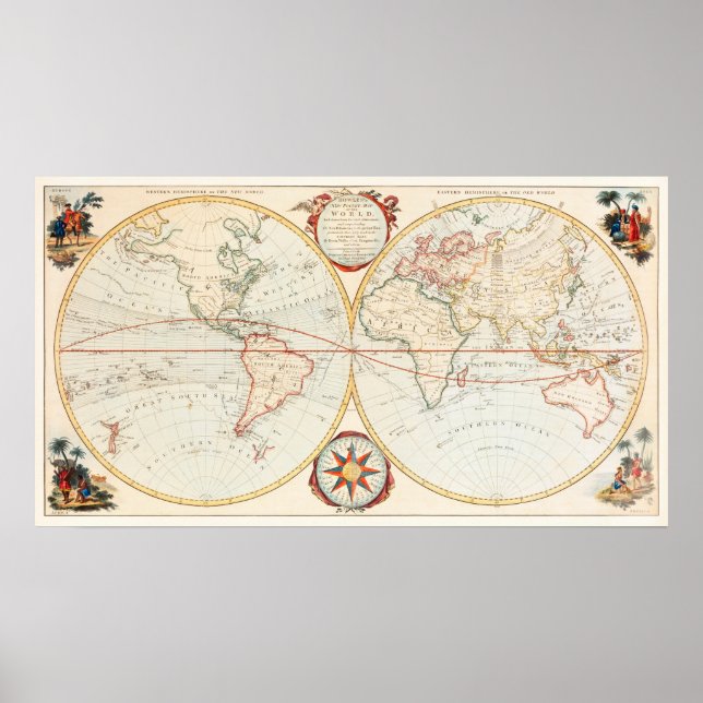 Poster Vintage Bowles Pocket Map Do Mundo (Frente)