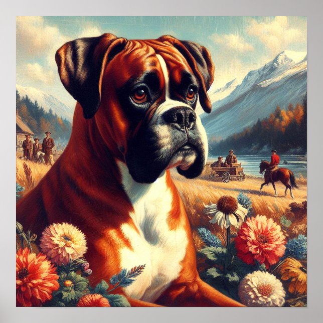 Poster Vintage Boxer Dog Painting (Frente)