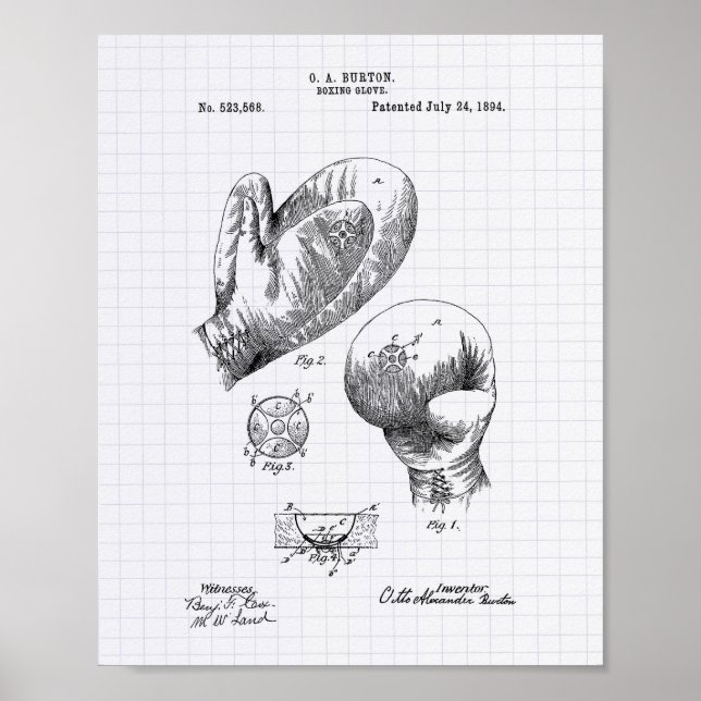 Póster Vintage Boxing Glove 1894 Patent Art - Lined Peper (Frente)