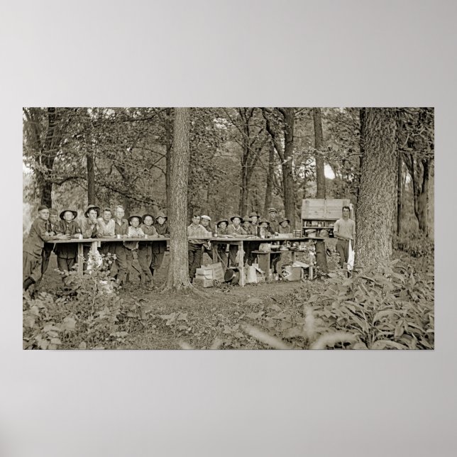 Poster Vintage Boy Scout Troop Camping Foto de 1920 (Frente)