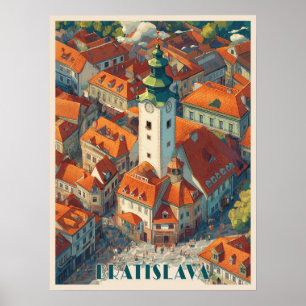 Poster Vintage Bratislava Slovakia Viagem, Antiga Torre M