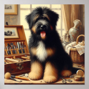Poster Vintage Briard Dog Painting