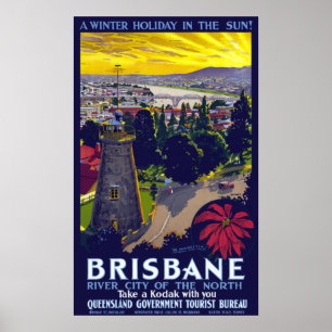 Poster Vintage Brisbane Winter Holiday Austrália Viagem
