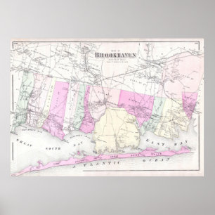 Poster Vintage Brookhaven e mapa da ilha NY do fogo