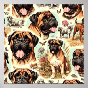 Poster Vintage Bullmastiff Seamless
