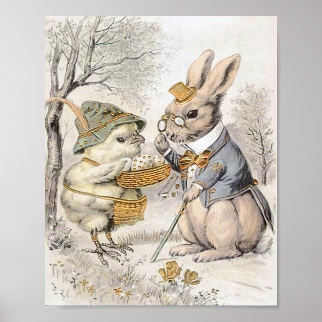 Póster Vintage Bunny e Pintinho (Frente)