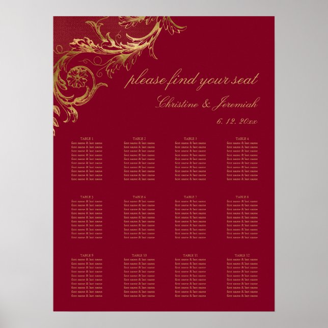 Poster Vintage Burgundy - Assento Dourado Casamento tema  (Frente)