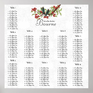 Poster Vintage Burgundy Teal Seating Chart 12 Mesas