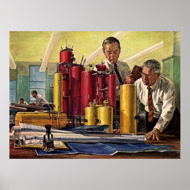 Póster Vintage Business, Arquitetos trabalhando em um esc (Frente)