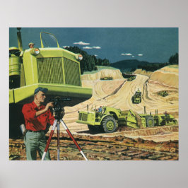 Poster Vintage Business, Local de Construção com Inspetor