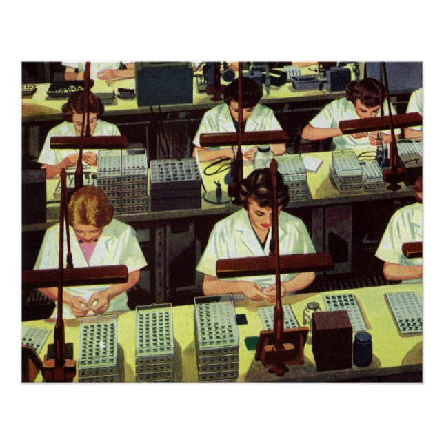 Póster Vintage Business, Telephone Assembly Line Workers (Frente)