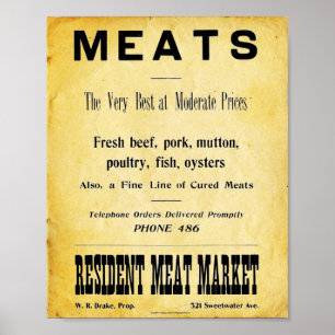 Poster Vintage Butcher Comprar Sinal de Anúncio