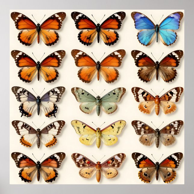 Poster Vintage Butterfly Collection Grid Display (Frente)