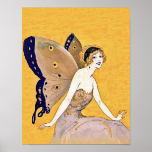 Póster Vintage Butterfly Wings Fada Fae Cabelo Louro