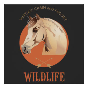 Póster Vintage Cabin and Resort Horse Head Sign