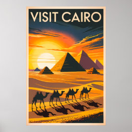 Poster Vintage Cairo - Pirâmides no Sunset
