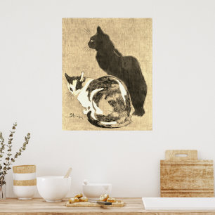 Poster Vintage Calico Cat & Black Cat Art Nouveau