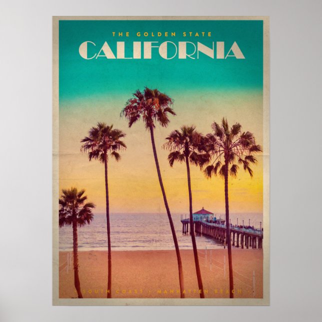 Poster Vintage California Sunset Beach (Frente)