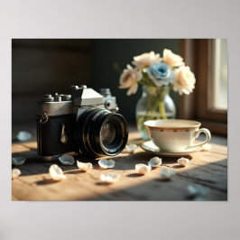 Poster Vintage Camera And Coffee Cup Morning Aesthetic