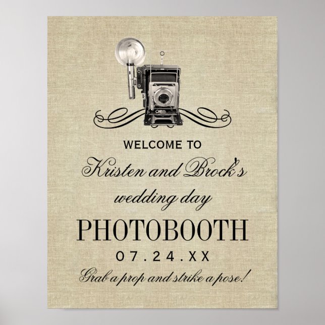 Póster Vintage Camera Rustic Weding Sinal Photobooth (Frente)