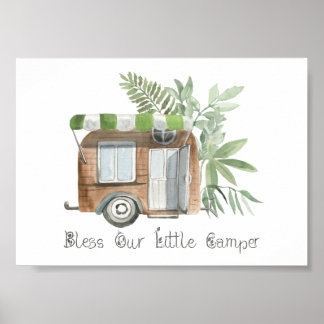 Poster Vintage Camper e Plantas Abençoam Nossa Pequena Ca