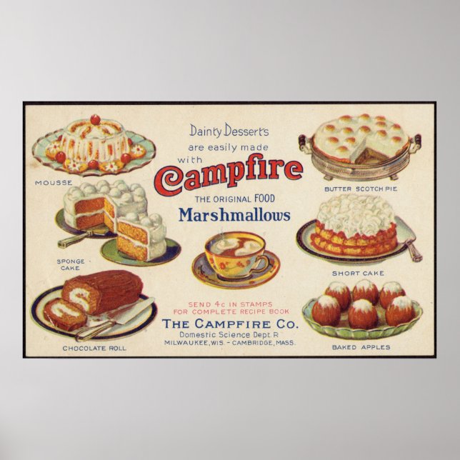 Poster Vintage Campfire Marshmallow Comida Advertisement (Frente)