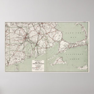 Poster Vintage Cape Cod e Rhode - ilha Mapa (1917)