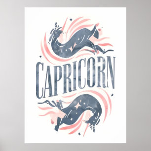 Poster Vintage Capricórn Zodiac Sinal Com Cabra Branca
