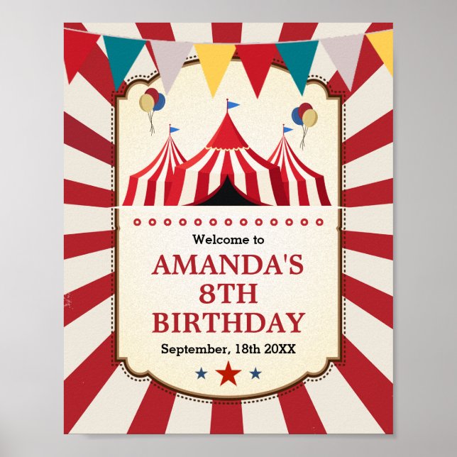 Poster Vintage Carnival Circus Birthday (Frente)